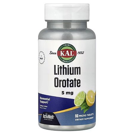 Orotato de Lítio 5mg, 90 Micro Tabletes ActivMelt, Sublingual Lima Limão Kal