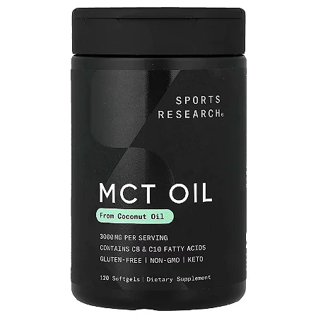 Óleo MCT 1000mg, 120 Softgels, C8 e C10 de Coco, Sports Research