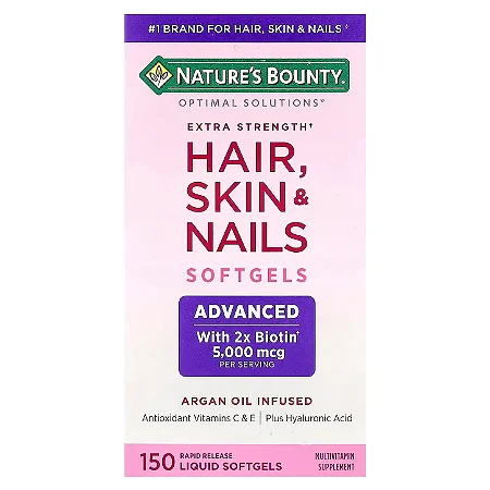 Hair Skin & Nails Advanced, 150 Softgels, Biotina 5000mcg com Ácido Hialurônico - Nature's Bounty