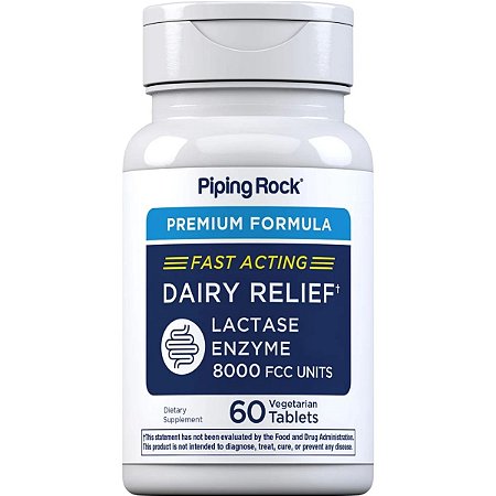 Lactase 8000 FCC Dairy Relief 60 Tabletes Vegetarianos - Piping Rock