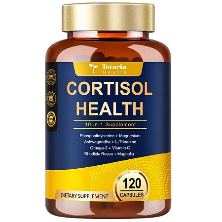 Cortisol Health 10 em 1 com Ashwagandha, Magnésio, Rhodiola e L-Teanina 120 Cápsulas - Totaria