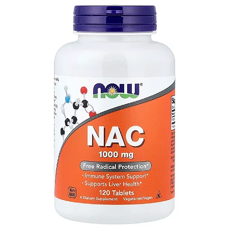 NAC 1000mg N-Acetilcisteína 120 Tabletes - Now Foods