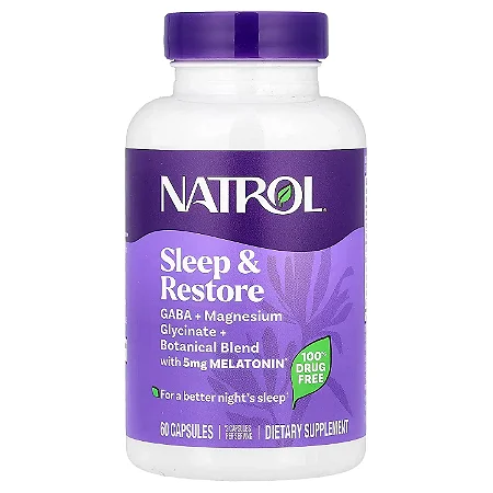 Sleep & Restore Melatonina 5mg + Magnésio Glicinato + GABA 60 Cápsulas - Natrol