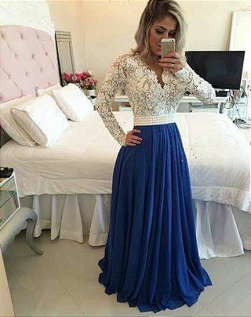 vestido longo com cinto de perola