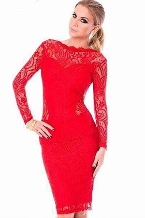 vestido vermelho de manga