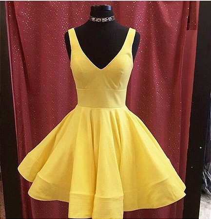 vestido de festa curto amarelo