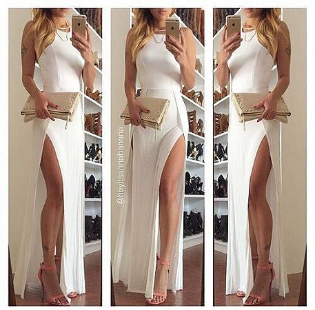 vestido longo branco com fenda