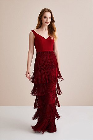 vestido de franja vermelho