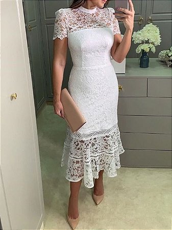 vestido branco midi de renda