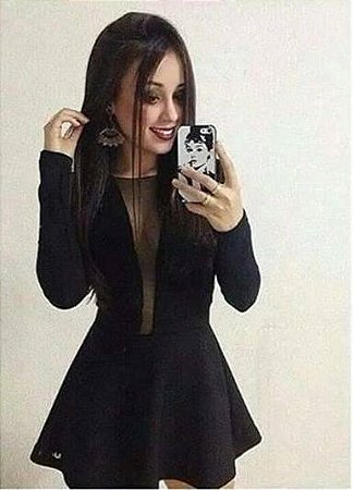 vestido neoprene preto