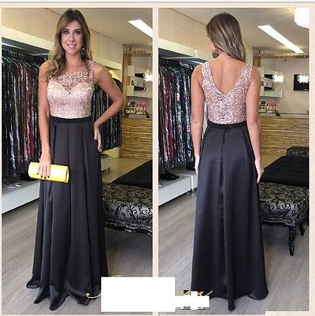 vestido rose com renda preta