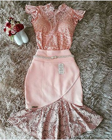 conjunto saia e blusa de renda