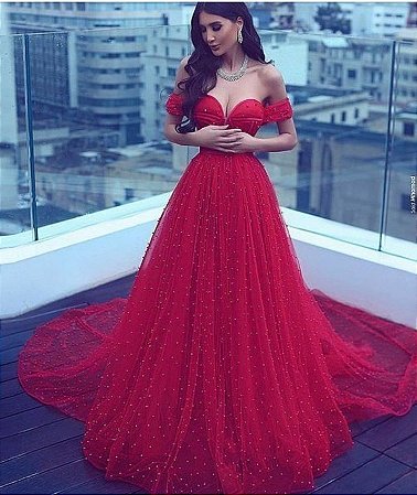 VESTIDO FESTA PRINCESA LUXO VERMELHO TULE COM PÉROLAS SOB L49ESQMD8, vestido  de princesa vermelho - thirstymag.com