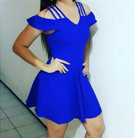 vestido azul royal curto simples