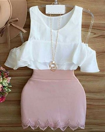 conjunto saia e blusa branco