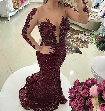 vestido paete marsala