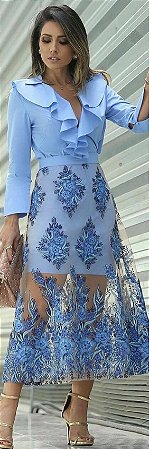 VESTIDO AZUL SAIA DE TULE BORDADO K 7XQRG3BE7