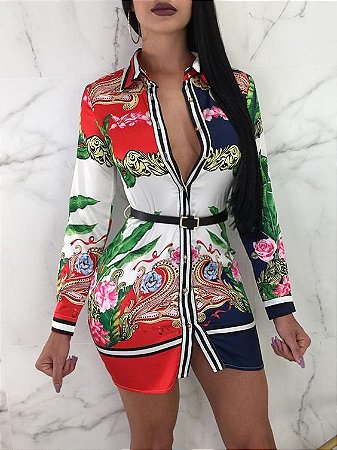 vestido estampado manga longa