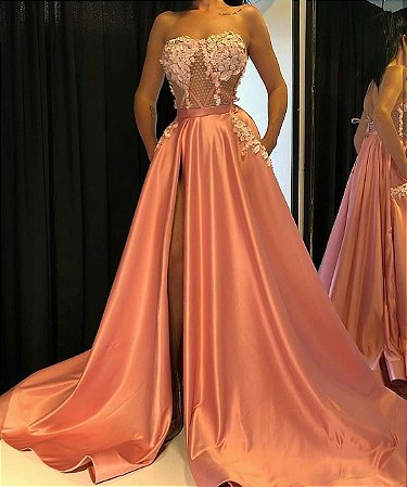 vestido tomara que caia longo com fenda