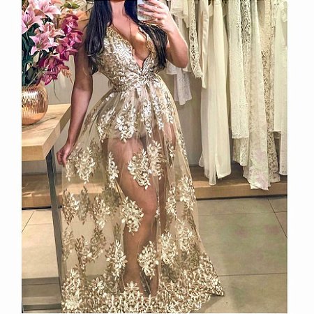 vestido tule bordado com renda