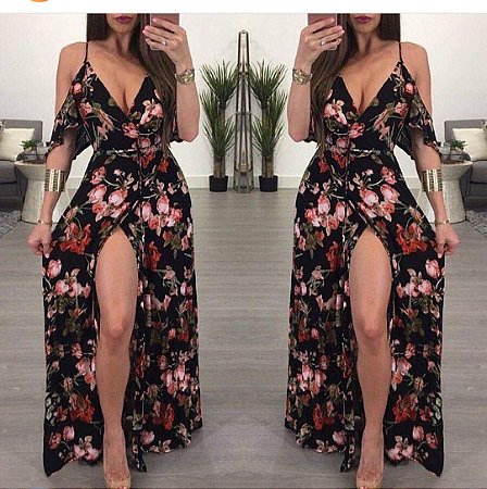 vestido preto floral