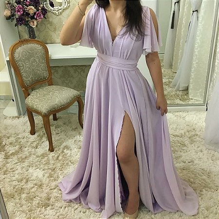 vestido plissado com fenda