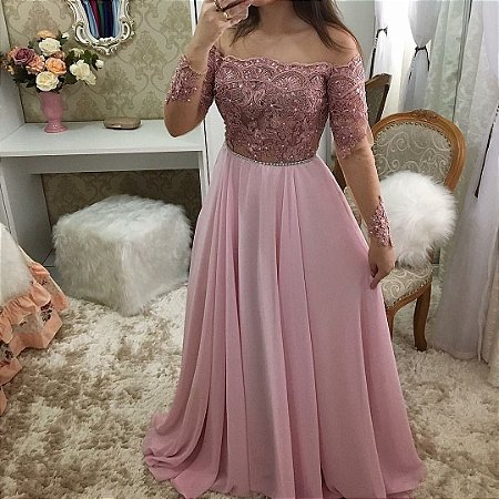 vestido rose com manga