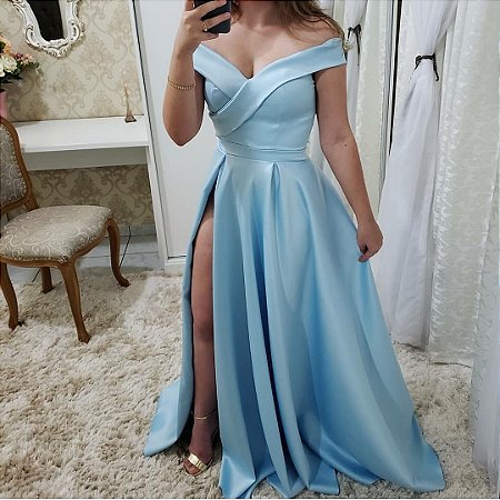 vestido azul decotado