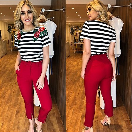 que blusa usar com calça vermelha