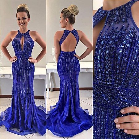 vestido azul royal com brilho