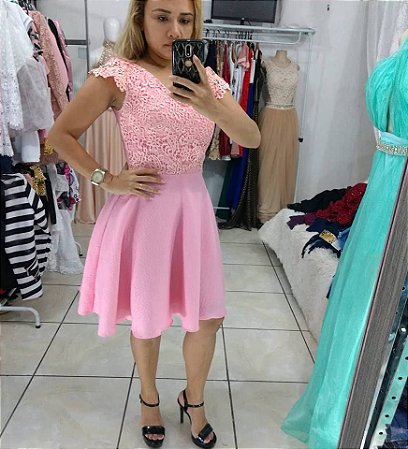 vestido godê rosa