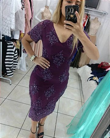 vestido roxo midi