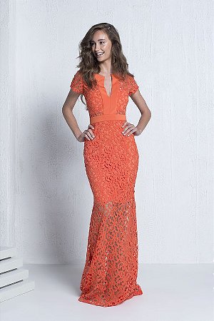 vestido de renda coral