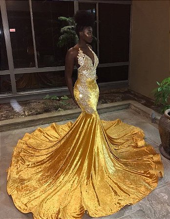vestido de veludo longo com renda