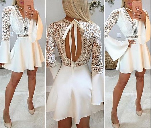vestido branco de renda com manga
