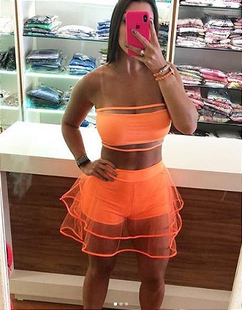 CONJUNTO NEON SHORT COM TULE TOP TOMARA QUE CAIA SOB YJ9BVKQ42 - vendemos  varejo e atacado, produzimos também sob medida o modelo que você escolher.