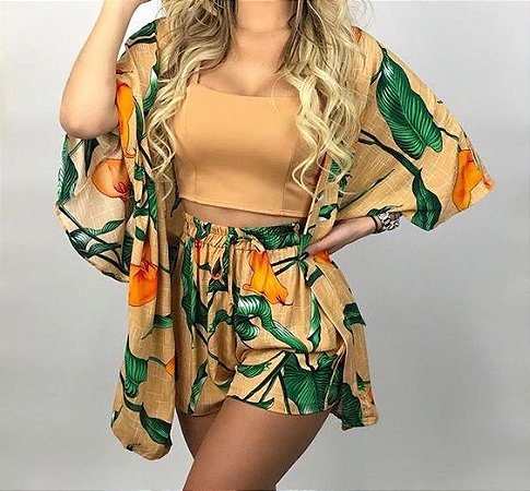 CONJUNTO SHORT E KIMONO ESTAMPADO SOB K7UB79RUZ - vendemos varejo e  atacado, produzimos também sob medida o modelo que você escolher.