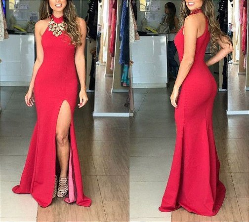 vestido gola alta vermelho