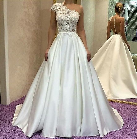vestido de noiva frente unica com renda