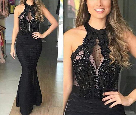 vestido sereia preto curto