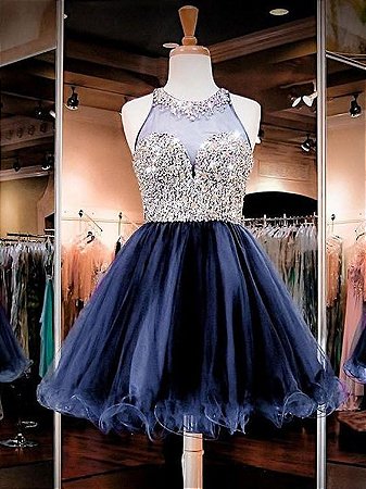 vestido azul royal com tule