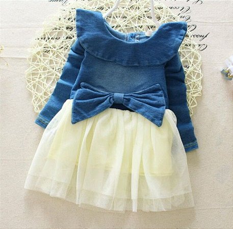 vestido jeans com tule infantil