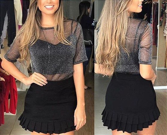 conjunto de saia e blusa preta