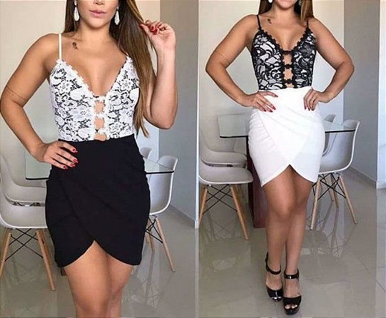 Vestido preto hot sale com renda branca