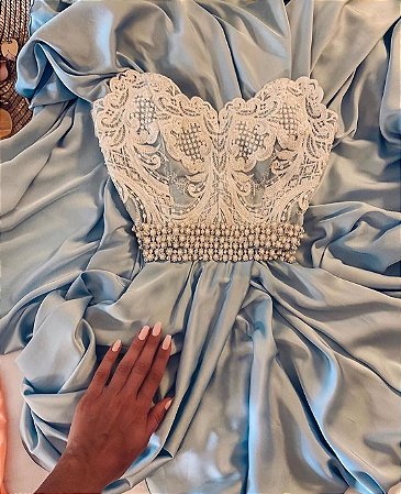 renda bordada azul tiffany