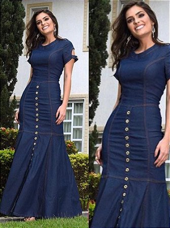 vestido jeans longo atacado