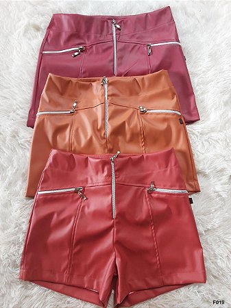 short de couro com ziper