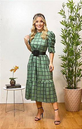 vestido longo quadriculado