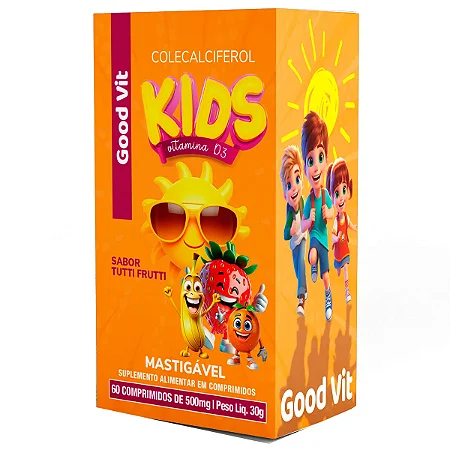 Vitamina D3 c/ 60 Comprimidos Mastigável sabor Tutti Frutti