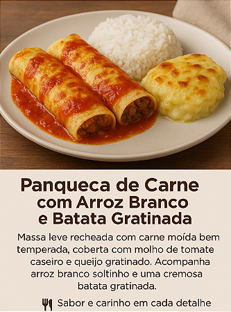 Panqueca de carne com arroz branco